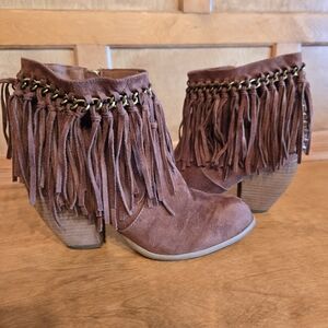 Not Rated Fringe Ankle Booties - Brown